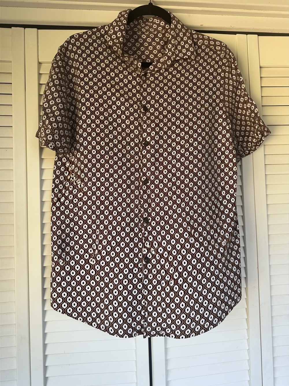 Men's Linen Short-Sleeve Printed Button-Up Shirt - Brown Pattern